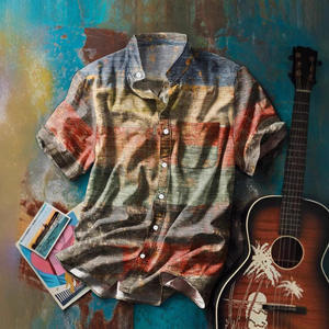 2025 camisa de manga corta holgada Retro Hawaiana para hombre, informal, transfronteriza, de verano, de punto de sarga cubana, antibolitas - Product Image 2