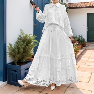 Middle East Muslim Women's Lace Splicing <b>Bubble</b> Sleeve <b>Top</b> Hem Hem Skirt 2 Piece Set Fashion - Product Image 6