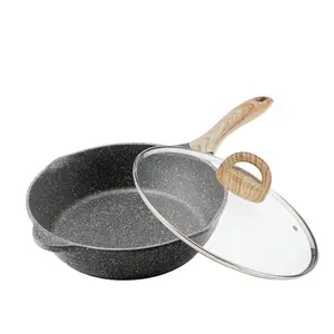 JEETEE-Juego de utensilios de cocina antiadherentes, ollas y sartenes de mármol y piedra, de aluminio, con mango de sartén desmontable