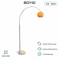 Lampe sur pied verticale moderne et contemporaine Boyid, LED, douille E27, prise européenne, acier inoxydable, hauteur réglable, intensité variable, orange