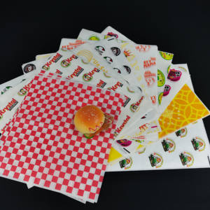 SP3312 Logo-Designed Printed Greaseproof Waterproof <b>Wax</b> <b>Paper</b> Roll Disposable Food Grade Virgin Eco-Friendly Wrap for Hamburger - Product Image 1