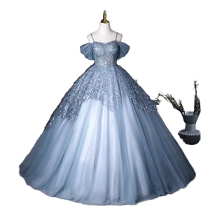 Robe de soirée de luxe bleue ornée de perles et de strass, respirante, pour femme, silhouette sirène naturelle, avec soutien-gorge intégré et cristaux élégants - Product Image 6