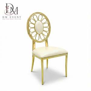 Wholesale Gold Stainless Steel Daisy Open Back Wedding Banquet <b>Chair</b> with <b>White</b> Cushion for Event Rental - Product Image 2