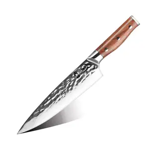 Qxf מכירה חמה 8.5 אינץ 'סכין שף נירוסטה עלה עץ ידית מטבח סכין שלוש שכבות פטיש פלדה
