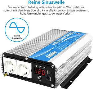 <span class=keywords><strong>Convertisseur</strong></span> de tension 12V à 230V pour <span class=keywords><strong>camping</strong></span>-<span class=keywords><strong>car</strong></span>, camion, maison <span class=keywords><strong>2000W</strong></span> Onduleur à onde sinusoïdale pure - Product Image 5