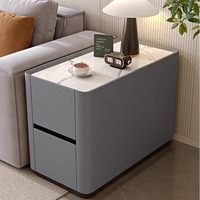 Table console minimaliste moderne avec rangement, style luxe léger, haut de gamme, pour salon, en bois massif, plateau en marbre, revêtement en cuir, couleur personnalisable