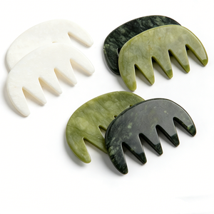 Peine de masaje de jade Xiuyan 100% natural, tabla Gua Sha de jade verde, masajeador de cabeza y cuero cabelludo, herramienta de lifting facial, peine de piedra - Product Image 1