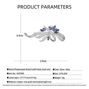 Broche en ruban plaqué argent de haute qualité avec zircone cubique (CZ, non diamant) bleue marquise, vente en gros - Product Image 3