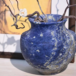 Jarrón de mármol azul boliviano hecho a mano de primera calidad, decoración artística elegante para sala de estar y dormitorio - Product Image 1