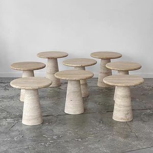Mesa auxiliar de sala de estar minimalista moderna personalizada mesa auxiliar pequeña de travertino mesa de centro redonda de mármol - Product Image 2