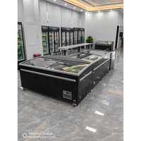 Congelador Horizontal con Puerta de Vidrio Curva de 1.8 m, Congelador de Supermercado para Mariscos, Alimentos Congelados, Pescado, Helados