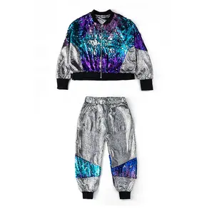 Jongens En Meisjes Hiphop Street Dance Pak Jazz Dans Kinderen Performance Kleding Zilveren Pailletten Warming-Ups Pakken