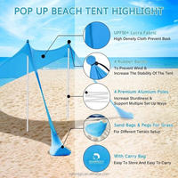 UPF50 + abri solaire tente de plage avec poteau en aluminium imperméable sacs de sable et Spandex pour le camping d'été pour les activités de plage
