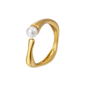 Wholesale Open Cuff square Shaped Gold Plated <b>Rings</b> Stainless Steel Pearl <b>Ring</b> - Product Image 5