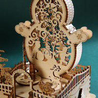 Vente en gros de boîtes à musique en bois 3D, village de Noël, puzzle à assembler soi-même, modèle de diorama de scène hivernale