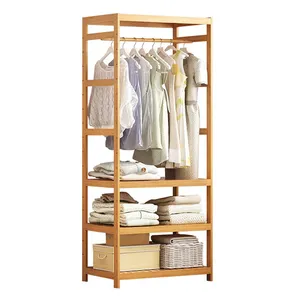 3 Layer Storage Rack Solid Ejector Hanger Clothing Display Bamboo Rack