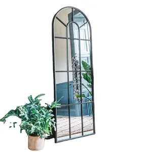 customized shape decorative black big size outdoor garden mirrors iron frame
