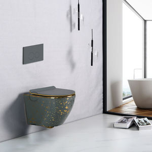 Inodoro de Pared de Cerámica Moderno, Sin Borde, Color Gris Dorado de Lujo, Fácil de Limpiar, Ahorra Espacio - Product Image 1