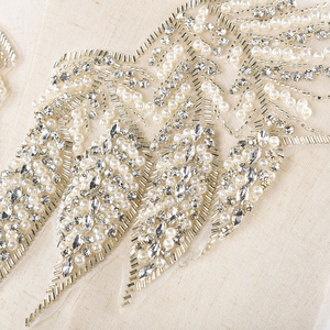 Nueva llegada de lujo hecho a mano con cuentas vestido de noche apliques cuello decorativo con cuentas a mano en forma de hoja parches para coser - Product Image 5