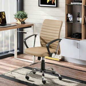 Chaise de bureau exécutive moderne en cuir synthétique pour bureau à domicile, réglable en hauteur, dossier haut, structure en acier inoxydable, pivotante - Product Image 2