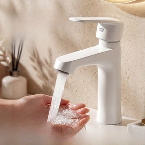 Robinet mitigeur en laiton pour lavabo, finition blanc crème, en cuivre fin, eau chaude et froide, pour salle de bain et lavabo domestique - Product Image 2