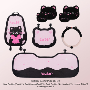 Cuscino per Sedile Auto Bows Kitty, Set Completo per Interni, Stile Cartone Animato Autunno/Inverno, Materiali in Peluche Ecologici, Protezione, Design Personalizzato - Product Image 3