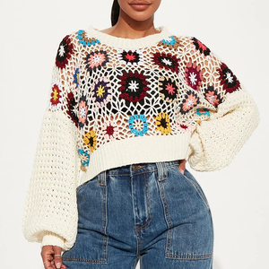 Của Phụ Nữ Hoa Crochet áo thun áo Len Handmade Áo len thiết kế dành cho phụ nữ image.<span class=keywords><strong>html</strong></span> ăn mặc các nhà sản xuất tùy chỉnh - Product Image 3