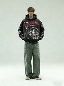 Sudadera con capucha para hombre, estilo Y2K, oversize, con pedrería, estampado digital gráfico, hombros caídos, corte holgado y corto, personalizada de alta calidad - Product Image 5