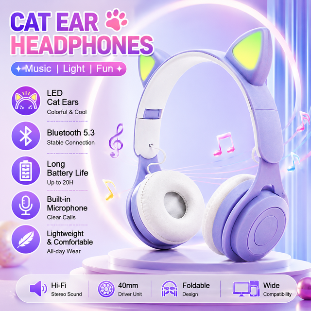 Wholesale Wireless Headphones Cat Ears Wireless Stereo RGB Light Gaming Cat Ear Headphones