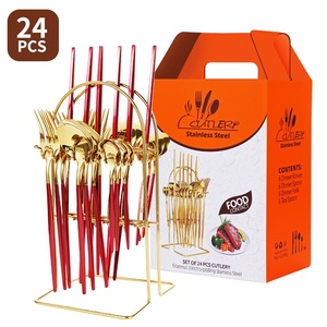 Set di Posate in Acciaio Inox Quattro Pezzi Stile Cucina Occidentale Portoghese, Set da 24 Pezzi con Portaposate e Scatola Regalo - Product Image 2