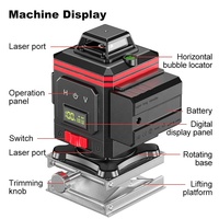 Niveau laser rotatif autonivelant vert 360° 4D 16 lignes, laser croisé horizontal et vertical, outils de mesure et de nivellement