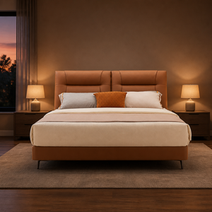 Tête de lit capitonnée moderne avec panneau en cuir matelassé à grille, cadre plateforme et pieds en métal, taille King, pour chambre d'hôtel - Product Image 1