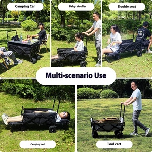 Chariot de camping extérieur à double ouverture avec fonction de réclinaison pour enfants et roues tout-terrain, remorque pliable portable - Product Image 5
