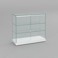 Comptoir de présentation en verre trempé à 3 niveaux, vitrine de vente au détail avec porte coulissante et base grise