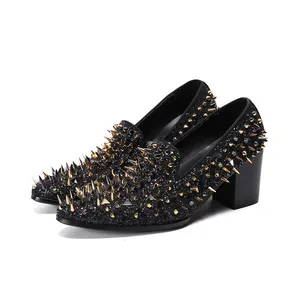 NA293 <span class=keywords><strong>Scarpe</strong></span> Eleganti Primaverili e Autunnali per Uomo con Borchie e Rivetti, Mocassini Slip-on Oro e <span class=keywords><strong>Nero</strong></span> con Paillettes Luccicanti, <span class=keywords><strong>Scarpe</strong></span> Casual - Product Image 1
