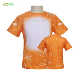 Kualitas Tinggi 210 Gram T-shirt Anak-anak Sublimasi Faux Bleach Polyester Katun Merasa Lengan Pendek T-shirt untuk Anak-anak