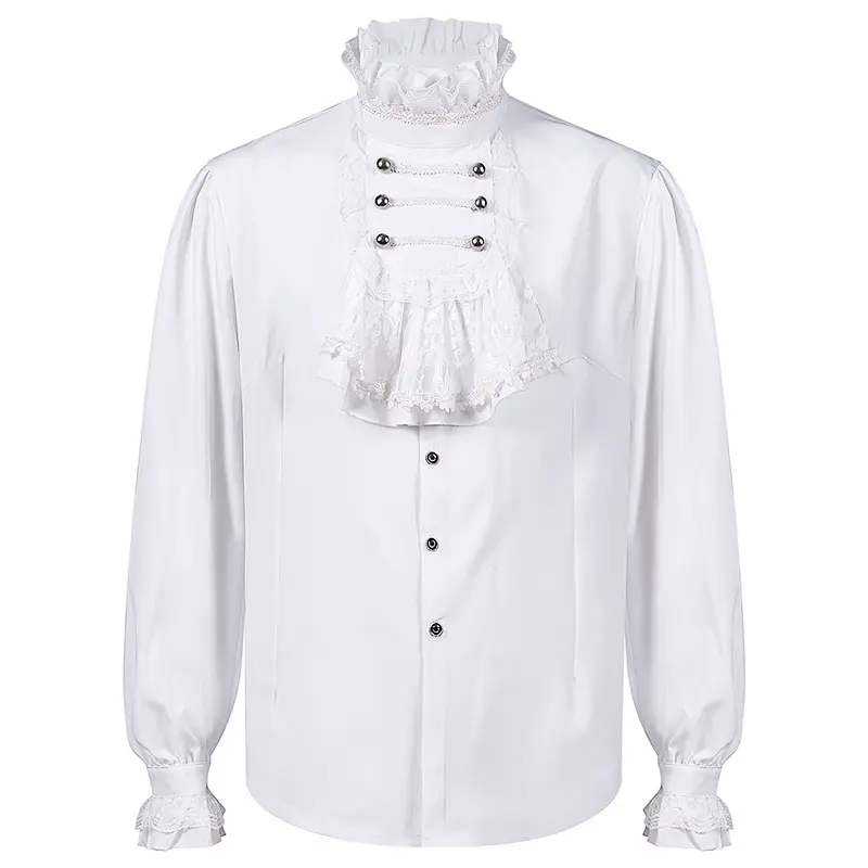 Medieval Men's Shirts Turtlenecks Vintage Victorian Ruffles Gothic Male Jabot Blouse Tops Groom Casual Outfit