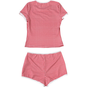Conjunto Casual de Verano de 2 Piezas con Estampado a Cuadros para Mujer, Camiseta de Manga Corta con Cuello Redondo + Mini Shorts Ajustados de Alta Elasticidad, Estilo Urbano y Sexy - Product Image 6