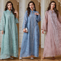 Abaya à motif feuille Hafizah, broderie de sequins, robe musulmane de Dubaï, vente en gros, Kaftan Ramadan Aïd 2026, commande en gros, fournisseur d'usine
