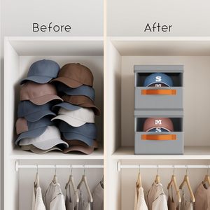 Custom Logo 3 Pack Stackable Foldable Clear Window <b>Hat</b> Organizer Baseball Caps Storage <b>Box</b> for Closet Bedroom RV - Product Image 5
