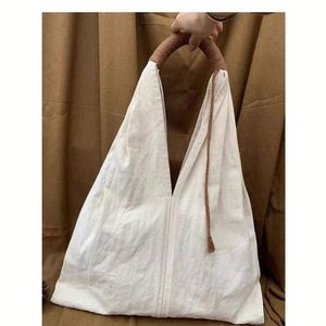 Japanese Style Cotton Linen Tote Bag with Braided Handle Casual Minimalist <b>Handbag</b> - Product Image 3