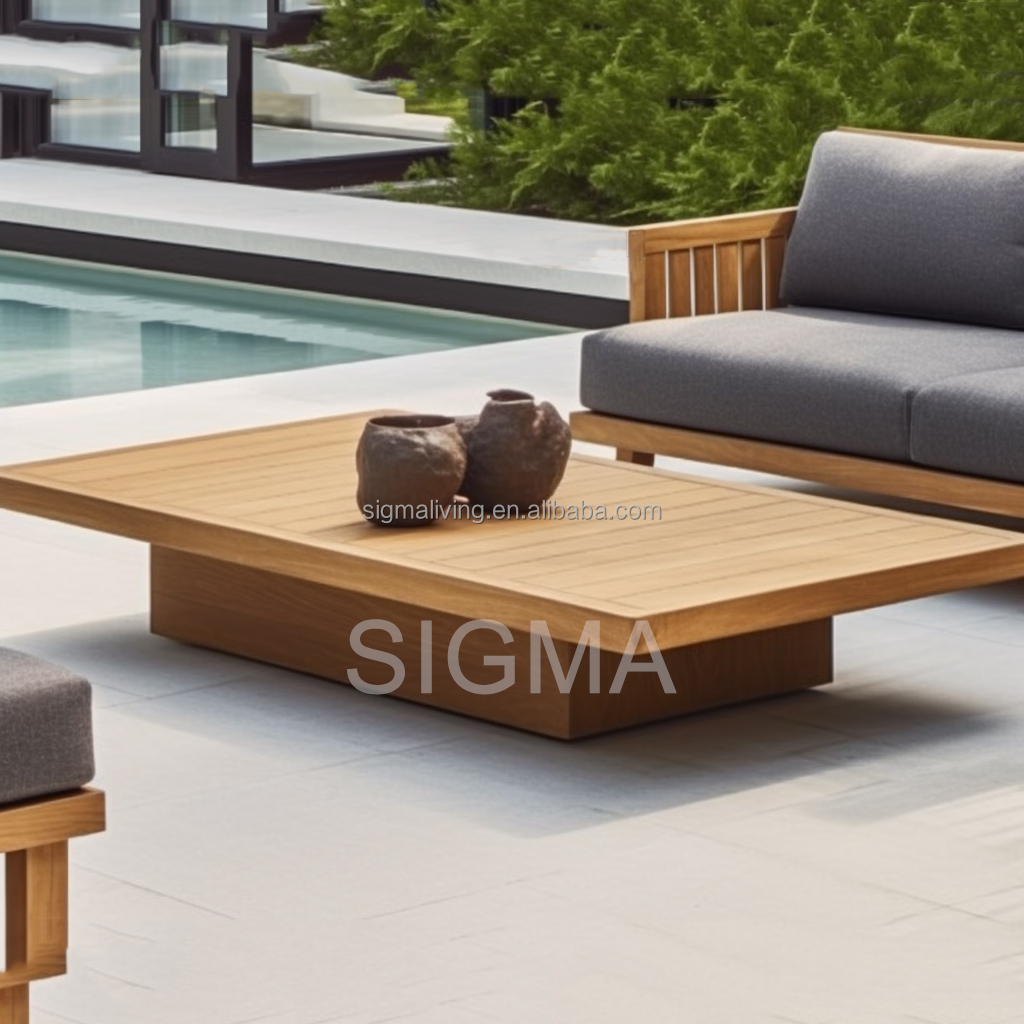 Wholesale Outside Patio Garden Teak Wooden Frame Design Outdoor Set Waterproof Fabric Sofa