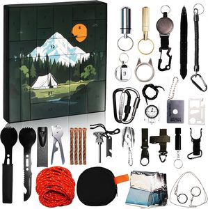 Kit de Supervivencia para Campamento al Aire Libre de 24 <span class=keywords><strong>D</strong></span>ías y Calendario de Adviento, Caja Misteriosa con Gadgets, Regalo Sorpresa Navideño - Product Image 1