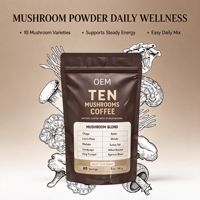 Café aux Dix Champignons en Gros OEM Marque Privée 60 Doses 5 oz 141g Complément Herbal