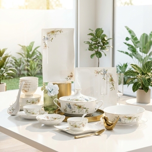 HIHUI Classique <span class=keywords><strong>Noël</strong></span> Dessins Animés Peking <span class=keywords><strong>Vaisselle</strong></span> <span class=keywords><strong>de</strong></span> Luxe en Porcelaine Fine Légère à Motifs Paysagers Compatible Lave-<span class=keywords><strong>Vaisselle</strong></span> Hôtellerie - Product Image 1