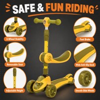 Patinete 2 en 1 para Niños con Asiento, 3 Ruedas Ajustables, Patinete Infantil con Ruedas Antideslizantes y Luces Intermitentes, Patinete Plegable para Niños