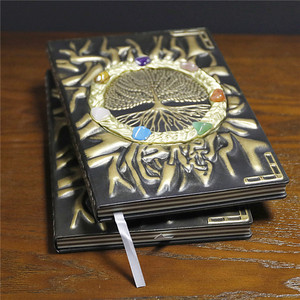 Carnet Magique en Cristal Naturel, Design Arbre de Vie avec Pierres Rondes Mixtes, Incrusté de Pierres Précieuses Sept Couleurs, Journal de Guérison - Product Image 2