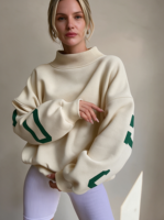 Sweat-shirt à col montant pour femme avec logo personnalisé, col à nœud, broderie, en molleton de coton, coupe oversize