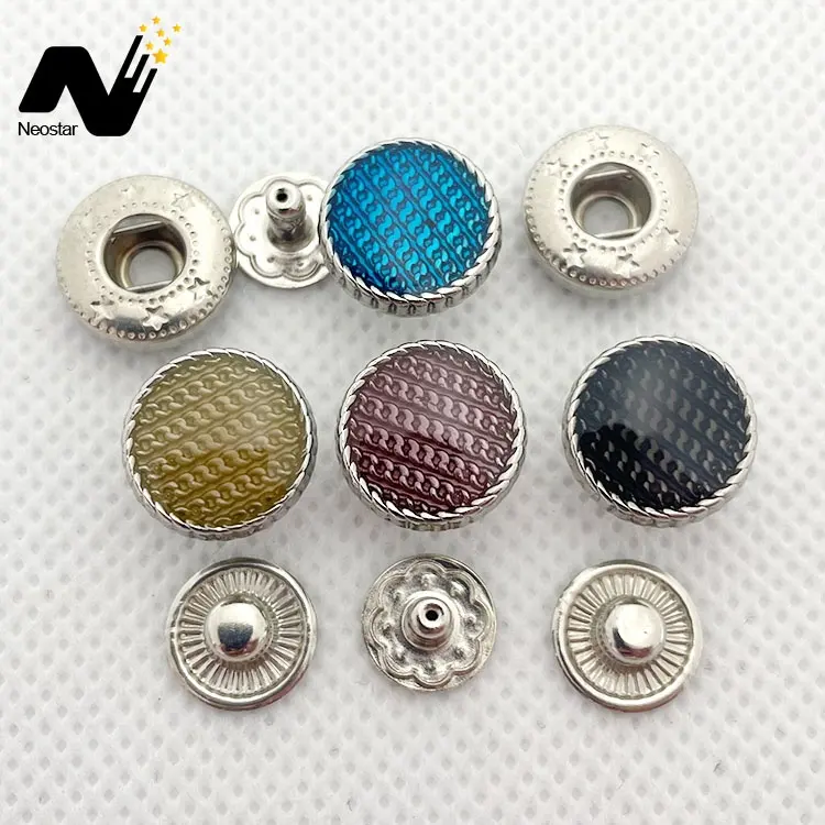 New Arrival Design Custom Printed Color Silver Logo Clothing Metal Snap Buttons For Sale
