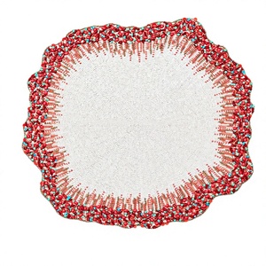 Manteles individuales artesanales de estilo budista con bordado de cuentas de vidrio decorativas para mesa de comedor, elegantes, hechos a mano, diseño personalizable - Product Image 1